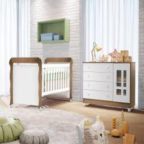 Quarto de Bebê Ariel Berço Mini Cama Mirelle Cômoda Infantil com Porta Amadeirado Carolina Baby