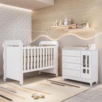 Quarto de Bebê Ariel Berço Mini Cama Mirelle Cômoda Infantil com Porta Branco Carolina Baby