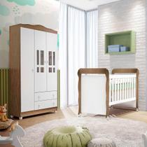 Quarto de Bebê Ariel Berço Mini Cama Mirelle Guarda Roupa Infantil 3 Portas Amadeirado Carolina Baby