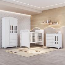 Quarto de Bebê Ariel Berço Minicama Mirelle Guarda Roupa 3 Portas Cômoda Branco Carolina Baby