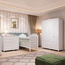 Quarto de Bebê Berço 3 em 1 Capitonê, Cômoda e Guarda Roupa MDF Maya Clássico Espresso Móveis Branco Quarto de Bebê Berço 3 em 1 Capitonê, Cômoda e Guarda Roupa MDF Maya Clássico Espresso Móveis Branco