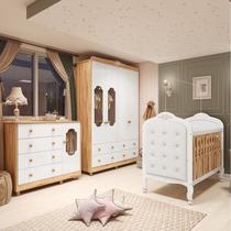 Quarto de Bebê Berço 3 em 1 Capitonê, Guarda Roupa, Cômoda MDF Maya Provençal Yescasa Branco/Amêndoa Quarto de Bebê Berço 3 em 1 Capitonê, Guarda Roupa, Cômoda MDF Maya Provençal Yescasa Branco/Amêndoa