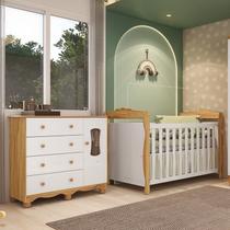 Quarto de Bebê Berço 3 em 1 Cômoda Janelada 1 Porta 100% MDF Aurora Espresso Móveis Branco/Amêndoa