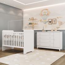Quarto de Bebê Berço 3 em 1 Gabrielle Cômoda com Porta Fraldario Infantil Branco Carolina Baby