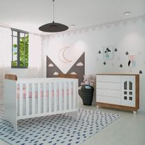 Quarto de Bebê Berço 3 em 1 Gabrielle Cômoda com Porta Fraldario Infantil cor Amadeirado Carolina Baby