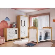 Quarto de Bebê Berço 3 em 1, Guarda-Roupa e Cômoda com Janelas 100% MDF Aurora Espresso Móveis Branco/Brilho/Amêndoa