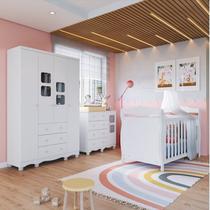 Quarto de Bebê Berço 3 em 1, Guarda-roupa e Cômoda com Janelas 100% MDF Nina Espresso Móveis