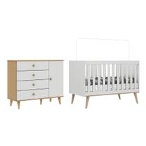 Quarto de Bebê Berço 3 em 1 Retrô Ludmila Cômoda com Fraldário Ligia Off White Carolina Baby
