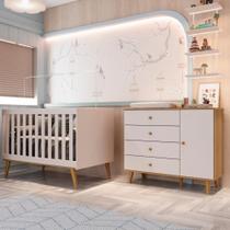 Quarto de Bebê Berço 3 em 1 Retrô Ludmila Cômoda com Fraldário Ligia Off White Carolina Baby