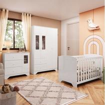 Quarto de Bebê Berço Americano Guarda Roupa e Cômoda com Janelas Retângulo 100% MDF Ayla