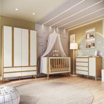 Quarto de Bebê Berço Arredondado 3 em 1 Guarda-Roupa 4 Portas e Cômoda 100% MDF Luly Espresso Móveis Bege/Off White/Amêndoa