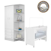 Quarto de Bebê Berço c/Rod Colchão Light e Guarda Roupa Doce Sonho Branco Qmovi Ortobom