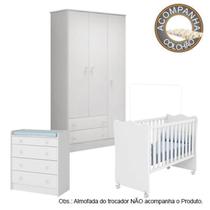 Quarto de Bebê Berço c/Rod Colchão Nana Guarda Roupa Cômoda Doce Sonho Branco Qmovi Umaflex