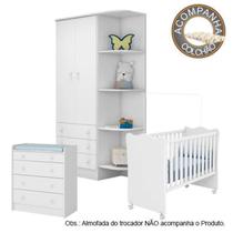 Quarto de Bebê Berço c/Rod Colchão Nana Guarda Roupa Cômoda Doce Sonho Branco Qmovi Umaflex Quarto de Bebê Berço c/Rod Colchão Nana Guarda Roupa Cômoda Doce Sonho Branco Qmovi Umaflex