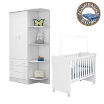 Quarto de Bebê Berço c/Rod Colchão Physical e Guarda Roupa Doce Sonho Branco Qmovi Ortobom