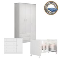 Quarto de Bebê Berço c/Rod Colchão Physical Guarda Roupa Cômoda Doce Sonho Branco Qmovi Ortobom