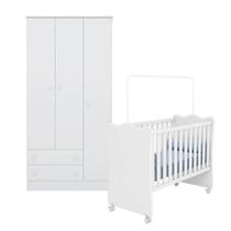 Quarto de Bebê Berço c/Rod e Guarda Roupa Doce Sonho Branco Qmovi