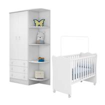 Quarto de Bebê Berço c/Rod e Guarda Roupa Doce Sonho Branco Qmovi Quarto de Bebê Berço c/Rod e Guarda Roupa Doce Sonho Branco Qmovi