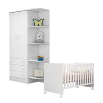 Quarto de Bebê Berço c/Rod e Guarda Roupa Doce Sonho Branco Qmovi