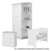 Quarto de Bebê Berço c/Rod Guarda Roupa Cômoda Doce Sonho Branco Qmovi
