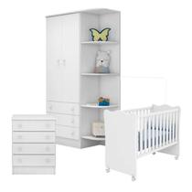 Quarto de Bebê Berço c/Rod Guarda Roupa Cômoda Doce Sonho Branco Qmovi