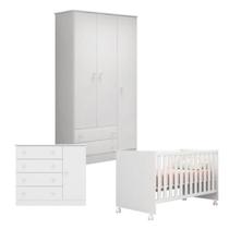 Quarto de Bebê Berço c/Rod Guarda Roupa Cômoda Doce Sonho Branco Qmovi