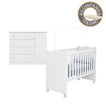 Quarto de Bebê Berço c/ Rodízios Colchão Nana Nenem e Cômoda Doce Sonho Branco Qmovi Umaflex Quarto de Bebê Berço c/ Rodízios Colchão Nana Nenem e Cômoda Doce Sonho Branco Qmovi Umaflex