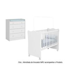Quarto de Bebê Berço c/ Rodízios e Cômoda Doce Sonho Branco Qmovi
