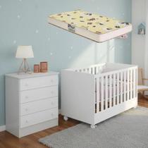 Quarto De Bebê Berço Colchão E Cômoda Padrão Americano - Branco Acetinado