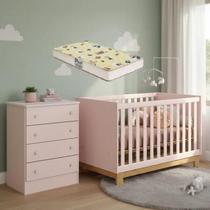 Quarto De Bebê Berço Colchão E Cômoda Slim Padrão Americano Rosa Acetinado