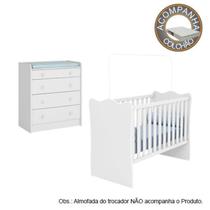 Quarto de Bebê Berço Colchão Light e Cômoda Doce Sonho Branco Qmovi Ortobom