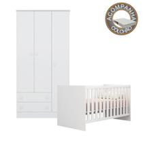 Quarto de Bebê Berço Colchão Light e Guarda Roupa Doce Sonho Branco Qmovi Ortobom