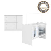 Quarto de Bebê Berço Colchão Nana Nenem e Cômoda Doce Sonho Branco Qmovi Umaflex