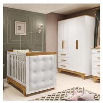 Quarto de Bebê Berço com Capitonê e Guarda-Roupa 100% MDF Retrô Kakau Yescasa Branco/Brilho/Amêndoa Quarto de Bebê Berço com Capitonê e Guarda-Roupa 100% MDF Retrô Kakau Yescasa Branco/Brilho/Amêndoa