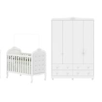 Quarto de Bebê Berço com Capitonê e Guarda Roupa 4 Portas Elô New Móveis Peroba Branco Brilho/material sintético Branco