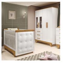 Quarto de Bebê Berço com Capitonê e Guarda-roupa com Janelas 100% Mdf Retrô Kakau Espresso Móveis