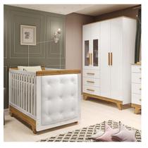 Quarto de Bebê Berço com Capitonê e Guarda-roupa com Janelas 100% Mdf Retrô Kakau Espresso Móveis