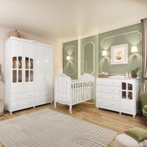 Quarto de Bebê Berço com Capitonê Guarda Roupa e Cômoda com Janela Maya Clássico Espresso Móveis