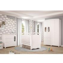 Quarto de Bebê Berço, Cômoda 4 Gavetas 1 Porta, Guarda-roupa 4 Pts 2 Gavetas Happy Espresso Móveis Branco