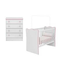 Quarto de Bebê Berço e Cômoda Doce Sonho Branco Rosa Qmovi