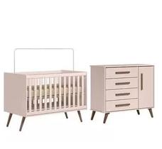 Quarto de Bebe Berço e Cômoda Q Encanto Retrô Rosa Qmovi