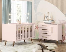 Quarto de Bebe Berço e Cômoda Q Encanto Retrô Rosa Qmovi