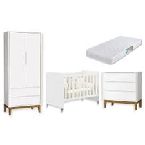 Quarto de Bebê Berço Evolution Guarda Roupa 2 Portas Cômoda 3 Gvts Classic Com Colchão