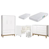 Quarto de Bebê Berço Evolution Guarda Roupa 3 Portas Cômoda Sapateira Elfe 02 Colchões