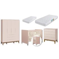 Quarto de Bebê Berço Evolution Guarda Roupa Cômoda Gaveteira Elfe 02 Colchões