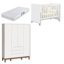 Quarto de Bebê Berço Evolution Guarda Roupa Infantil 4P e 3G Classic Com Colchão Quarto de Bebê Berço Evolution Guarda Roupa Infantil 4P e 3G Classic Com Colchão