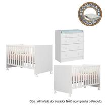 Quarto de Bebê Berço Gemeos c/ Rodízios Colchão Light e Cômoda Doce Sonho Branco Qmovi Ortobom