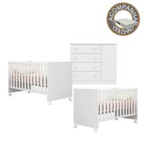 Quarto de Bebê Berço Gemeos c/ Rodízios Colchão Light e Cômoda Doce Sonho Branco Qmovi Ortobom Quarto de Bebê Berço Gemeos c/ Rodízios Colchão Light e Cômoda Doce Sonho Branco Qmovi Ortobom