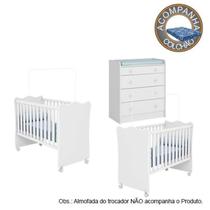Quarto de Bebê Berço Gemeos c/ Rodízios Colchão Physical e Cômoda Doce Sonho Branco Qmovi Ortobom