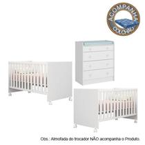 Quarto de Bebê Berço Gemeos c/ Rodízios Colchão Physical e Cômoda Doce Sonho Branco Qmovi Ortobom